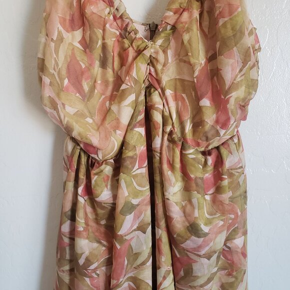 Storia Tiered Ruffled Midi Dress Warm Leaves Print Womens Large Fall Wedding NEW - Picture 4 of 12